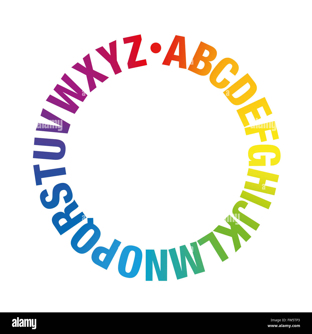 Alphabet circle - rainbow colors - illustration over white background. Stock Photo