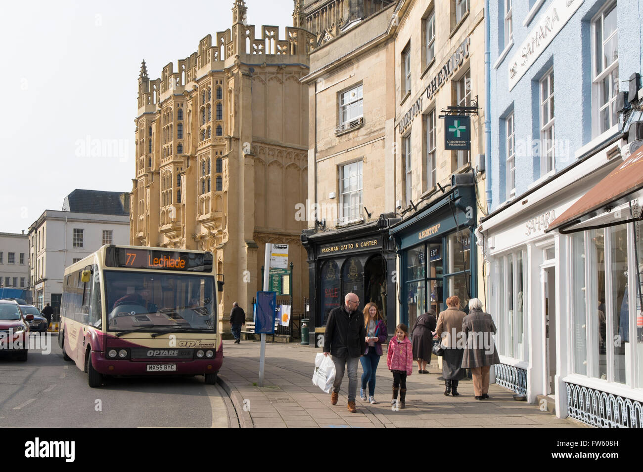 77 bus to Lechlade at the bus stop in Market Place, Cirencester