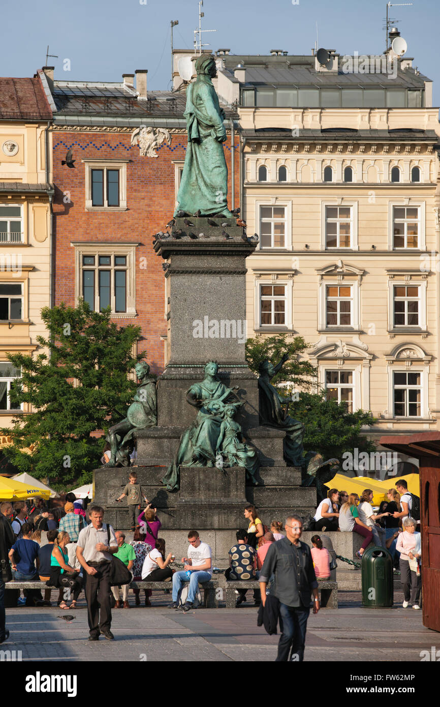 Poland, Krakow, Old Town Square, Adam Mickiewicz monument Stock Photo