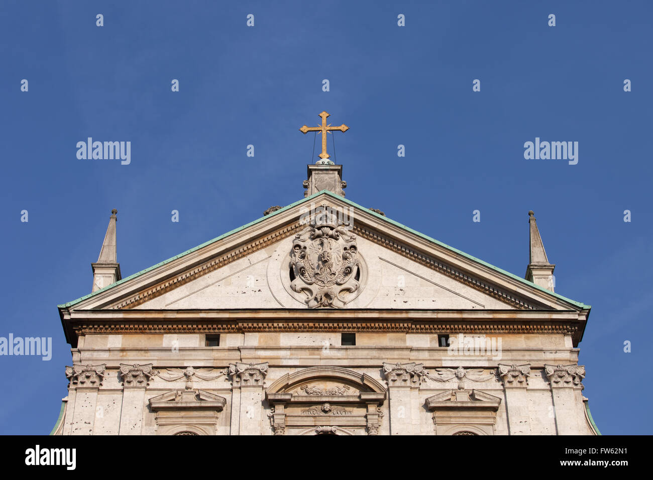 Poland, city of Krakow (Cracow), Old Town, Church of Saint Peter and Paul pediment, architectural details, Baroque architecture Stock Photo