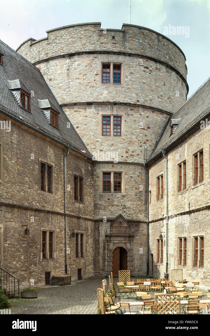 Inner courtyard of the Wewelsburg, triangular castle, 17th century, 1934-45 cult-site of the SS under Himmler Stock Photo
