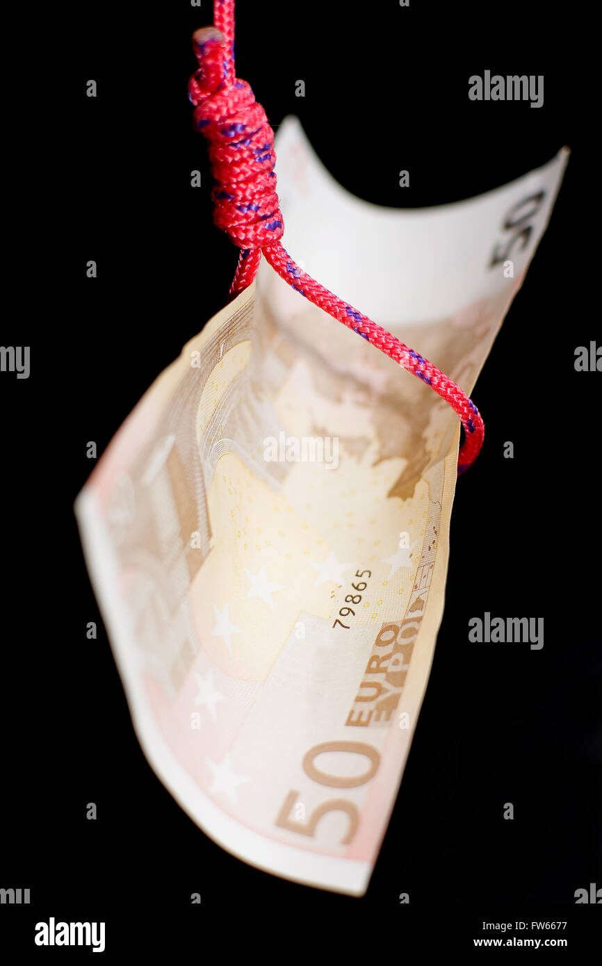 banknote hanged metaphor of the crisis Stock Photo