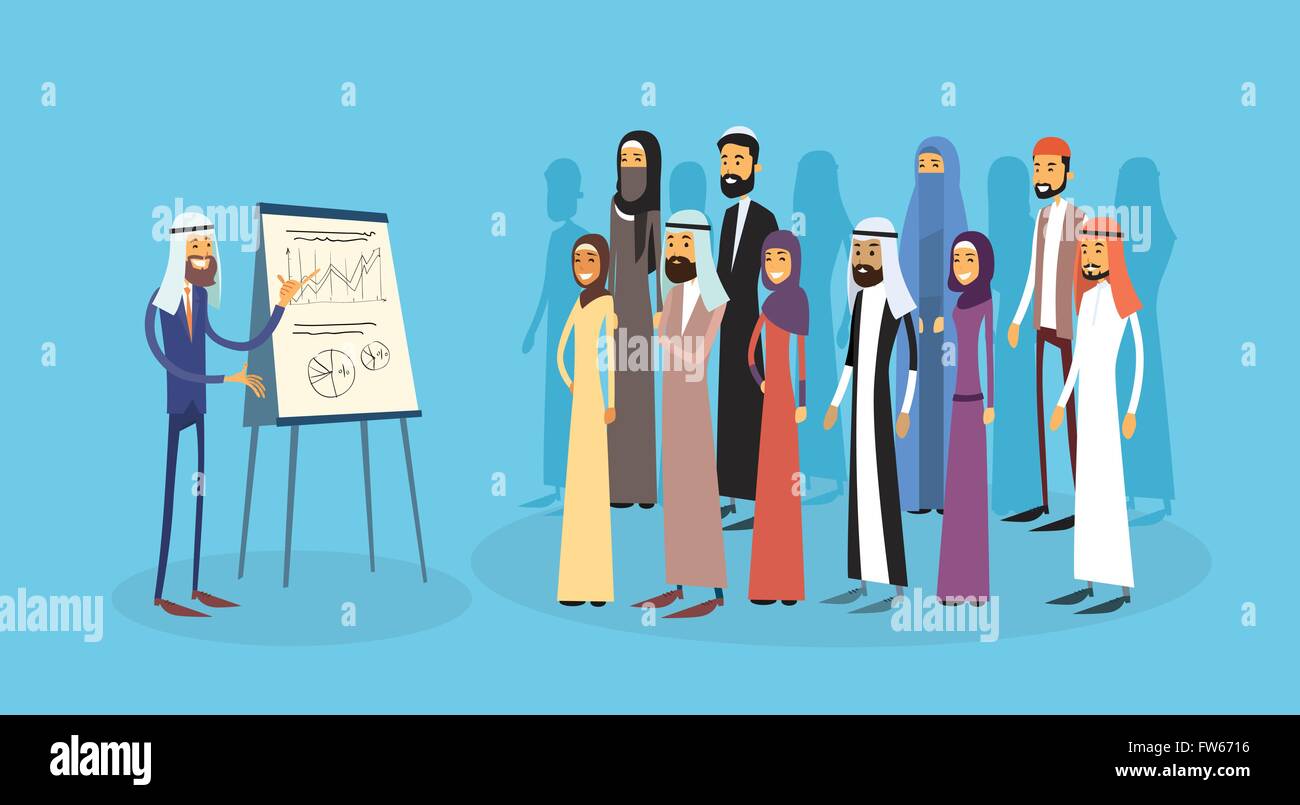 Arab Business People Group Presentation Flip Chart Finance, Arabic