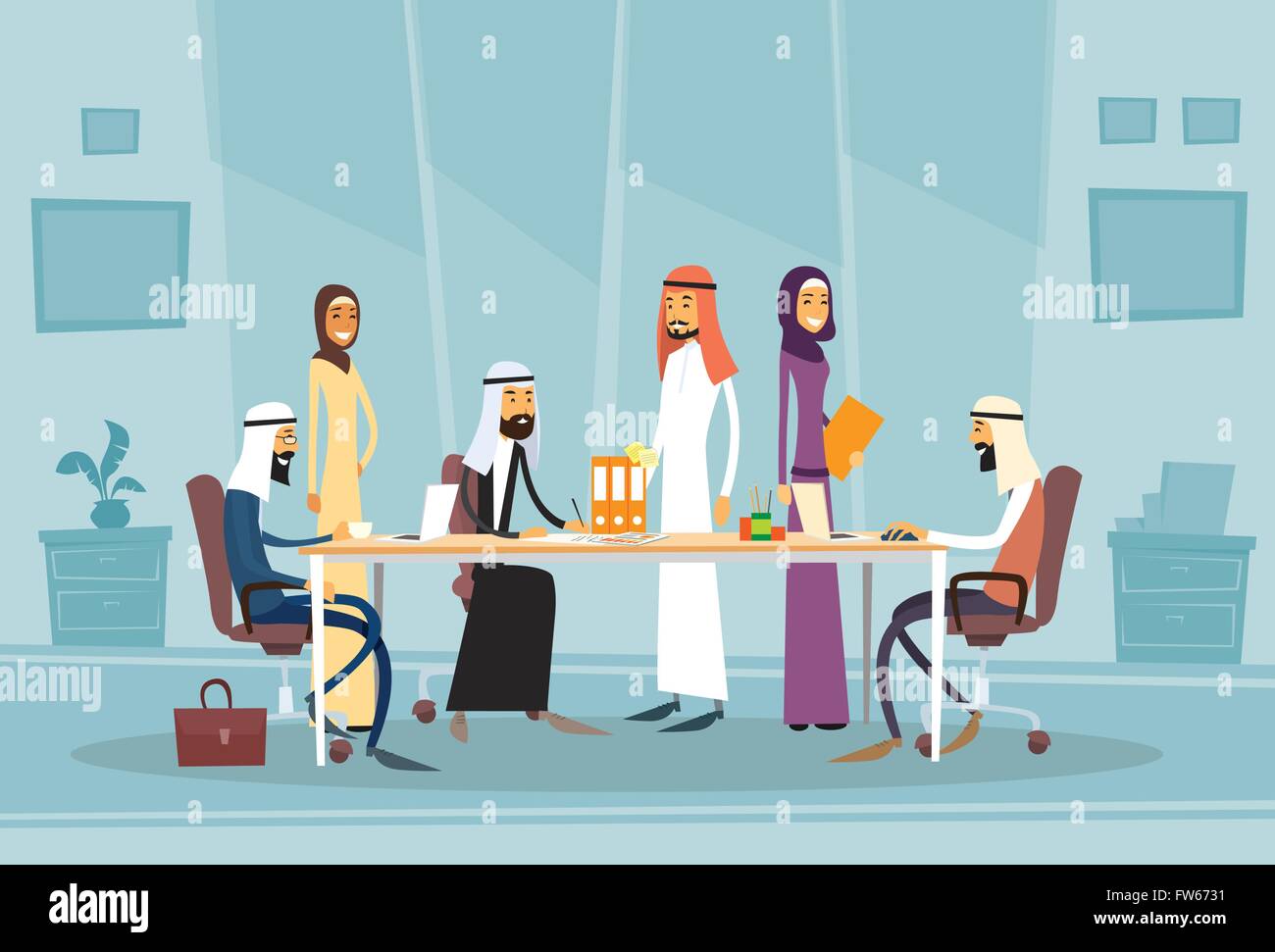 Arab Business People Meeting Discussing Office Desk Muslim Arabic Businesspeople Working Stock