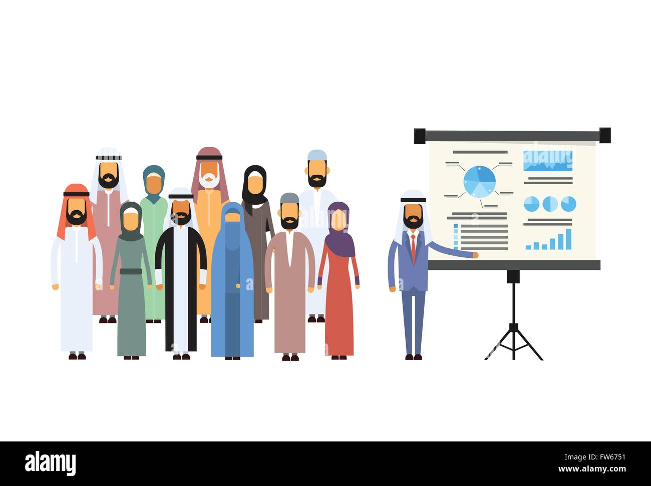 Arab Business People Group Presentation Flip Chart Finance, Arabic