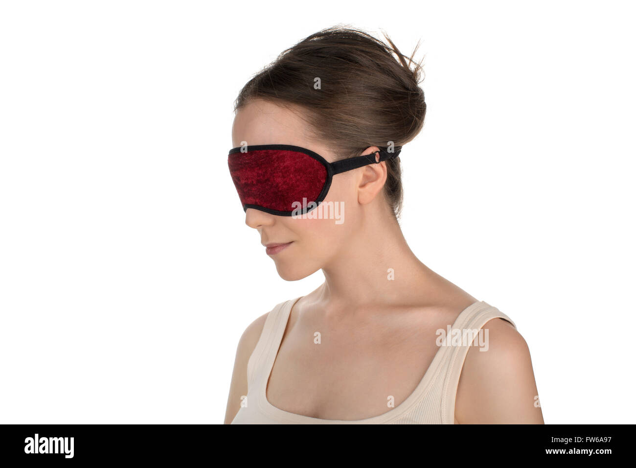 Close-up of a woman with mask for sleep Stock Photo