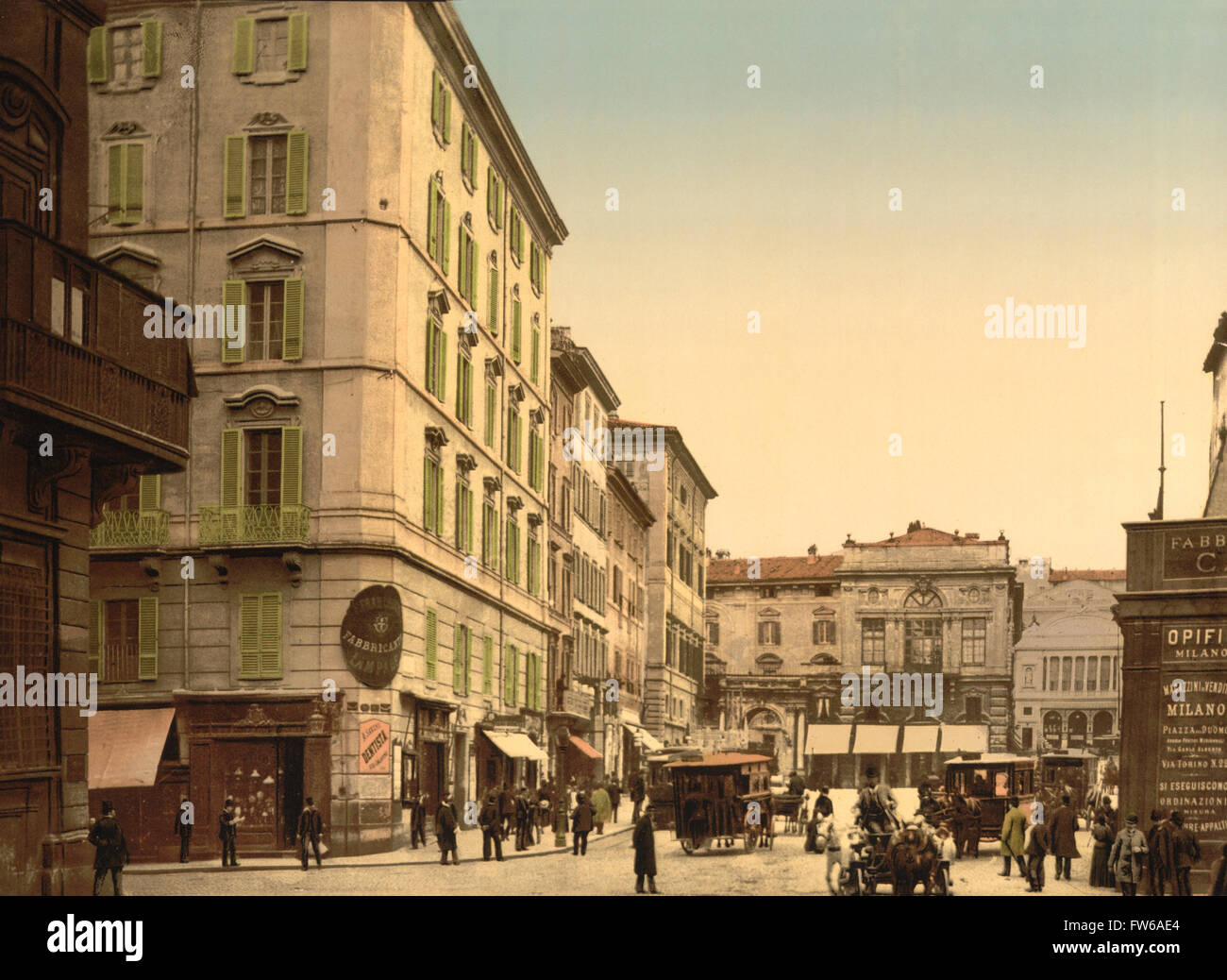 Street Scene, Rome Italy, Photochrome Print, circa 1900 Stock Photo