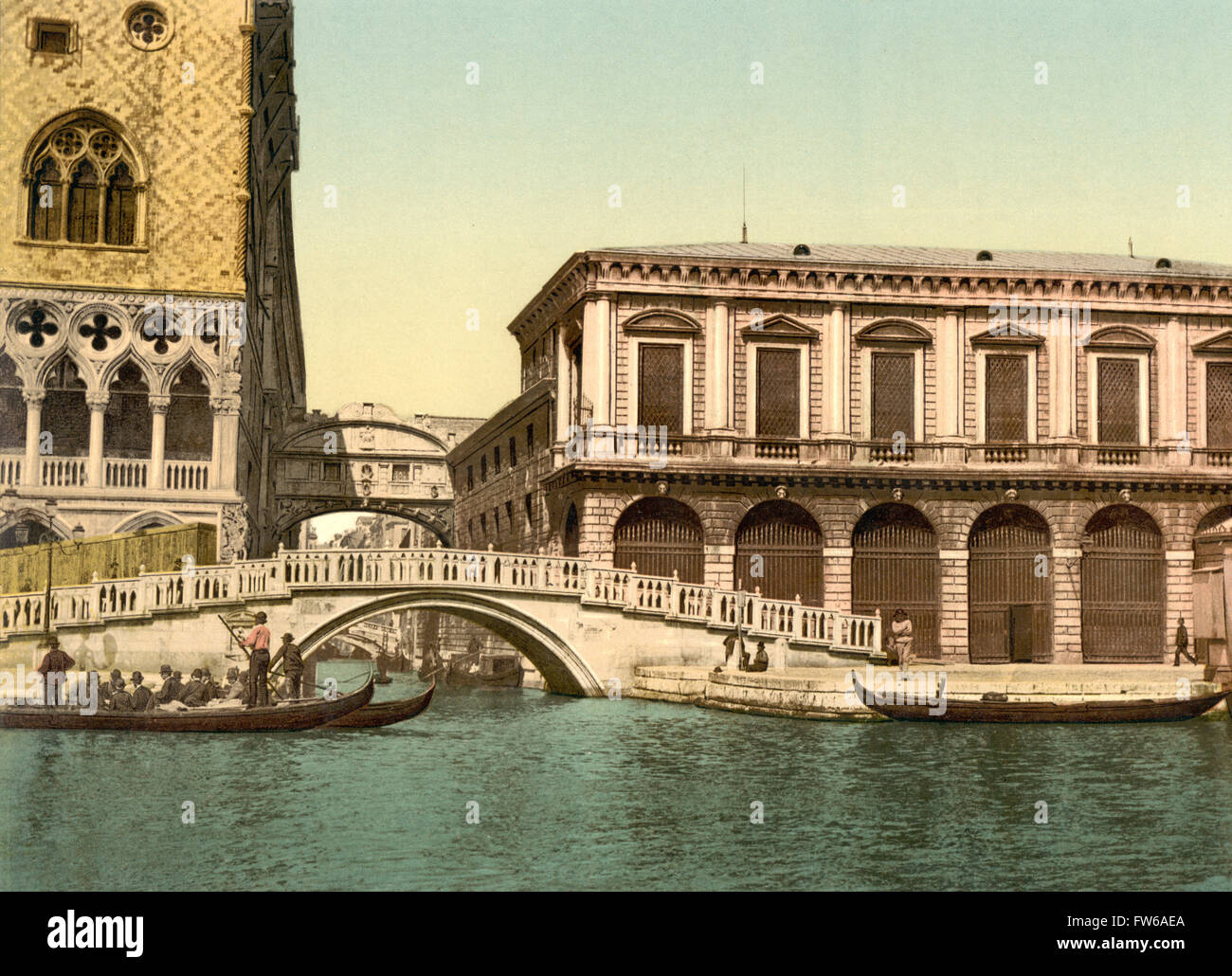 Bridge of Sighs, Venice, Italy, Photochrome Print, circa 1900 Stock Photo