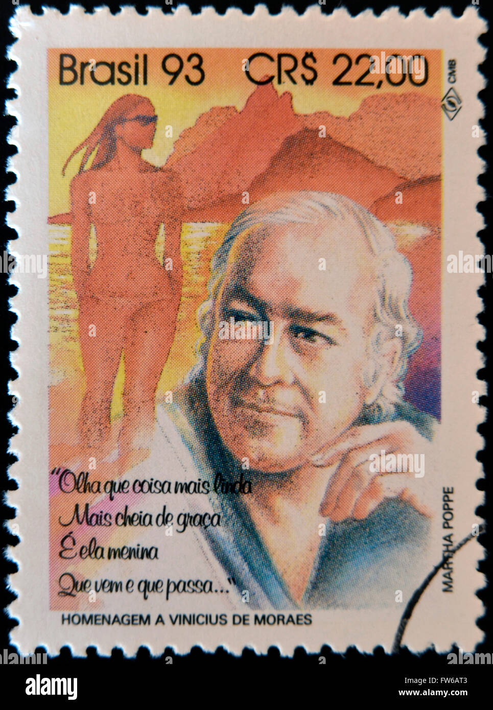 BRAZIL - CIRCA 1993: A stamp printed in Btrazil shows Vinicius de Moraes, circa 1993 Stock Photo