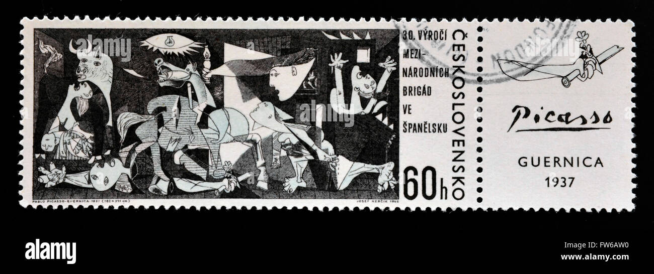 CZECHOSLOVAKIA - CIRCA 1966: A stamp printed in Czechoslovakia shows painting by Pablo Picasso 'Guernica' , circa 1966 Stock Photo