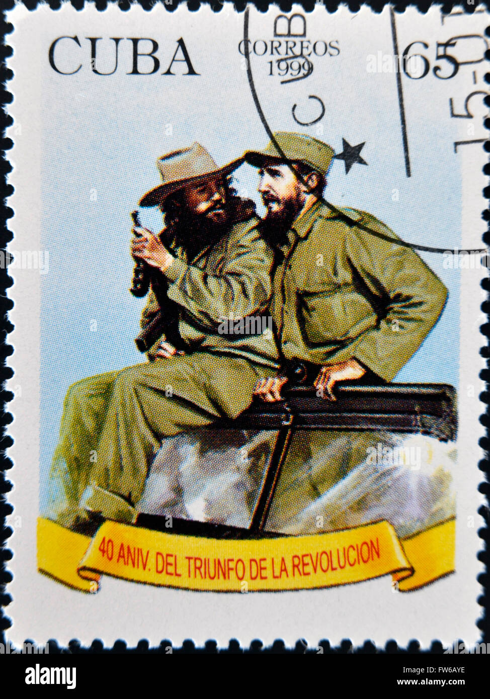 CUBA - CIRCA 1999: A stamp printed in Cuba shows Image of Fidel Castro and Che Guevara, circa 1999 Stock Photo