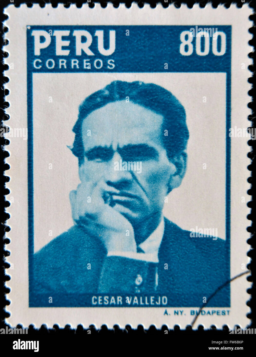 PERU - CIRCA 1986: A stamp printed in Peru shows Cesar Vallejo, circa 1986 Stock Photo
