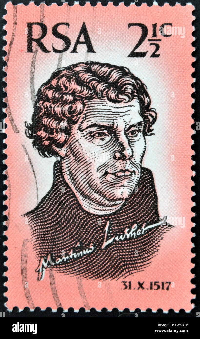 SOUTH AFRICA - CIRCA 1967: a stamp printed in RSA shows image of Martin Luther, circa 1967 Stock Photo