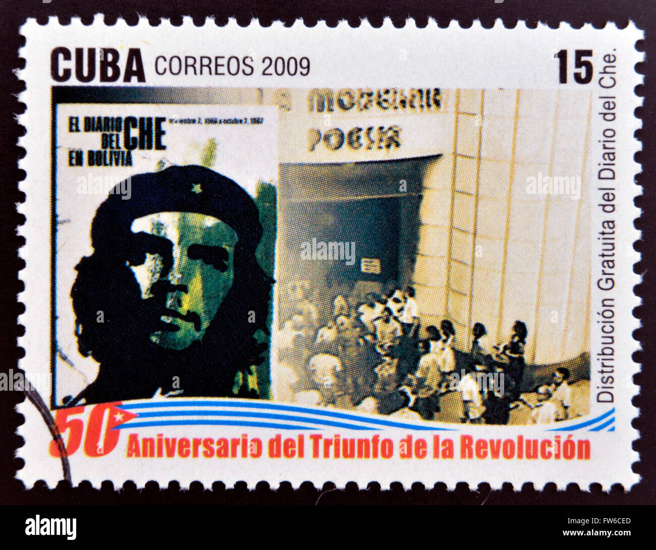 CUBA - CIRCA 2009: A stamp printed in cuba dedicated to 50 anniversary of the triumph of the revolution, shows free distribution Stock Photo