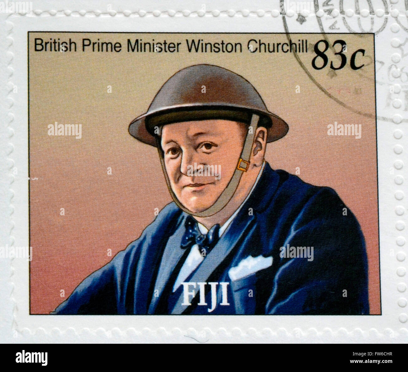 FIJI - CIRCA 2005: A stamp printed in Fiji shows British Prime Minister Winston Churchill, circa 2005 Stock Photo