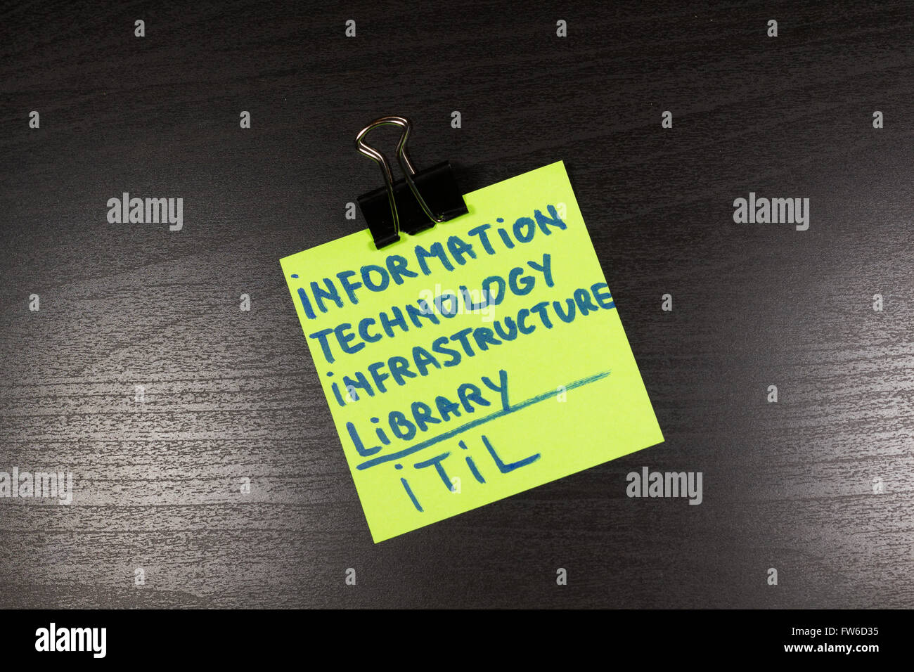 ITIL, Information technology infrastructure library sticky note on wooden background Stock Photo