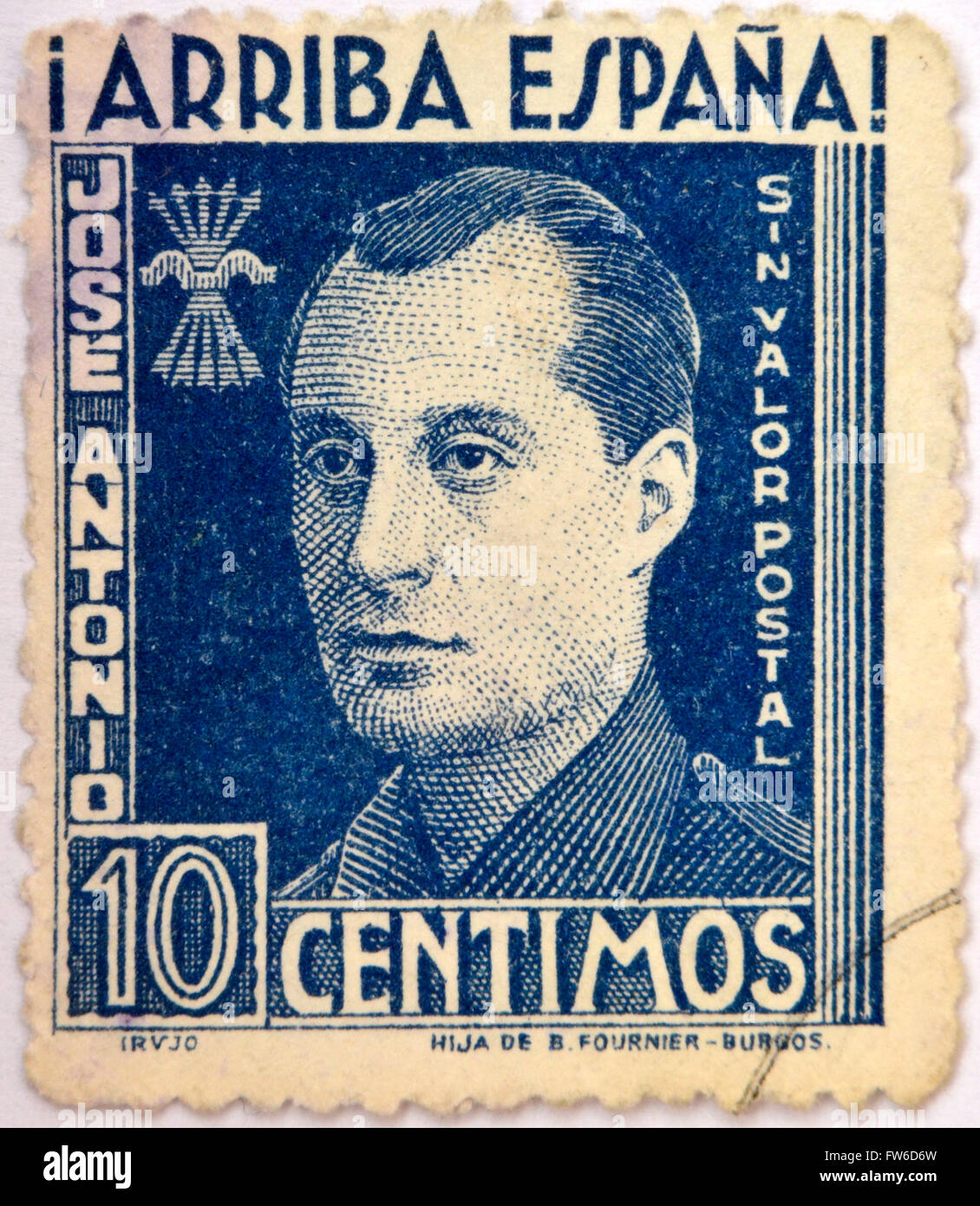 SPAIN - CIRCA 1940: A stamp printed in Spain shows Jose Antonio Primo de Rivera, circa 1940 Stock Photo