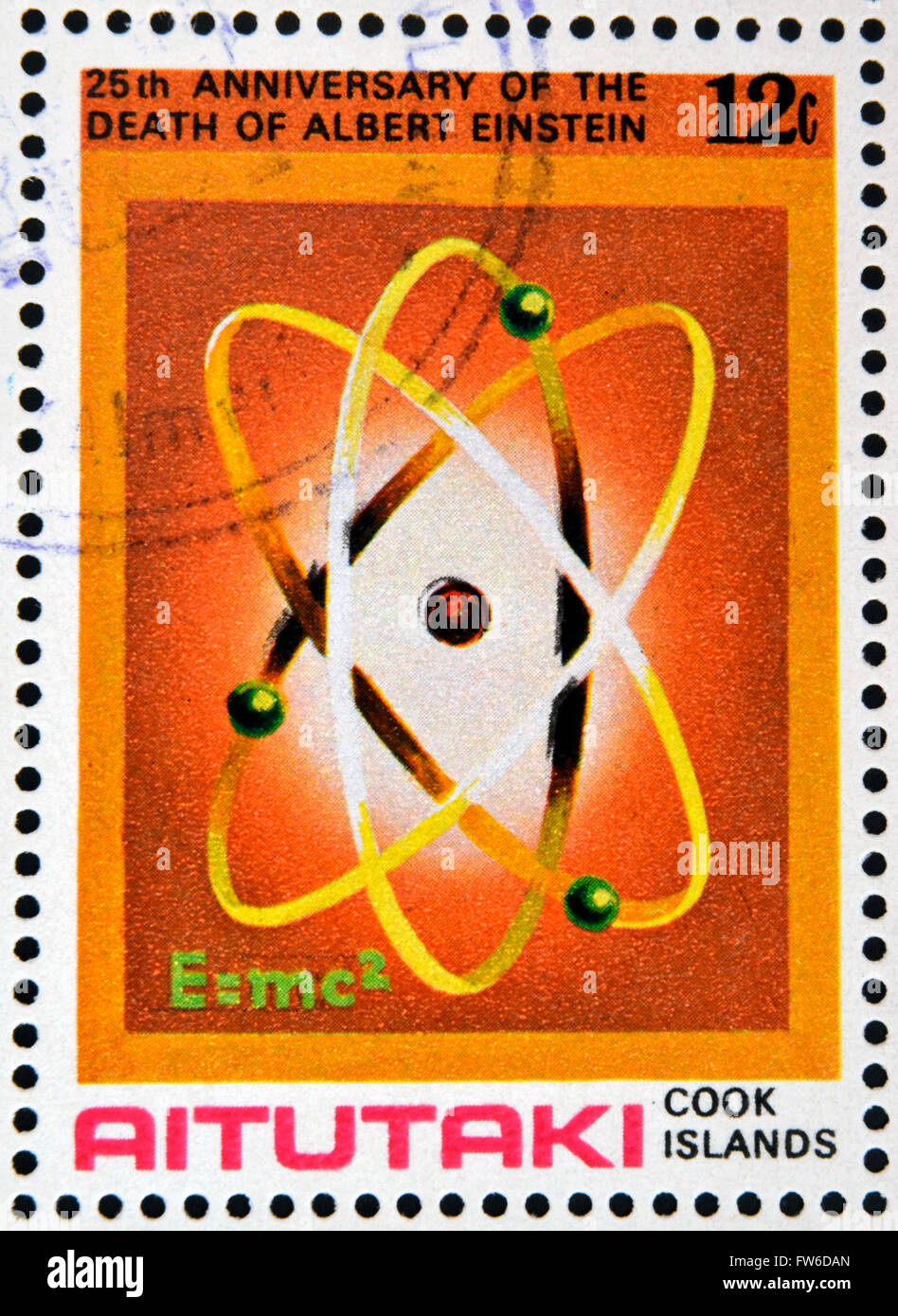 AITUTAKI (ARAURA), 1980: stamp printed in Cook Islands in honor of Mathematician Physicist Nobel Prize Winner Albert Einstein Stock Photo