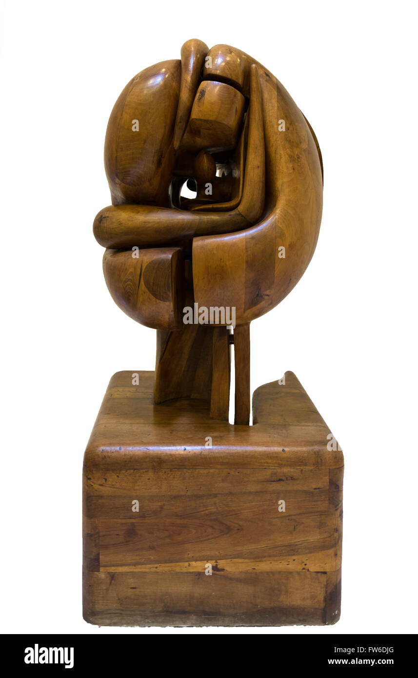 La semilla, (The seed), wooden sculpture by Francisco Baron, (1976), 200 x 100 x 100 cm. Stock Photo