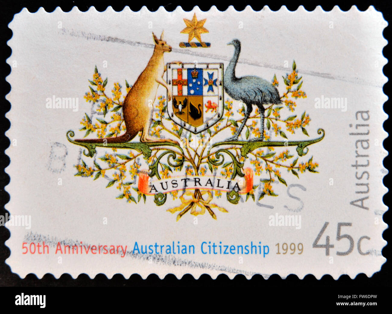 AUSTRALIA - CIRCA 1999: stamp printed in Australia shows Nationality and Citizenship emblem, circa 1999 Stock Photo