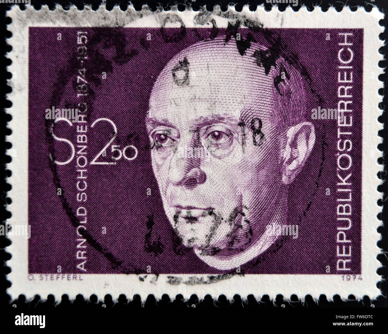 AUSTRIA - CIRCA 1974: A stamp printed in Austria shows Arnold Schonberg, composer, circa 1974 Stock Photo