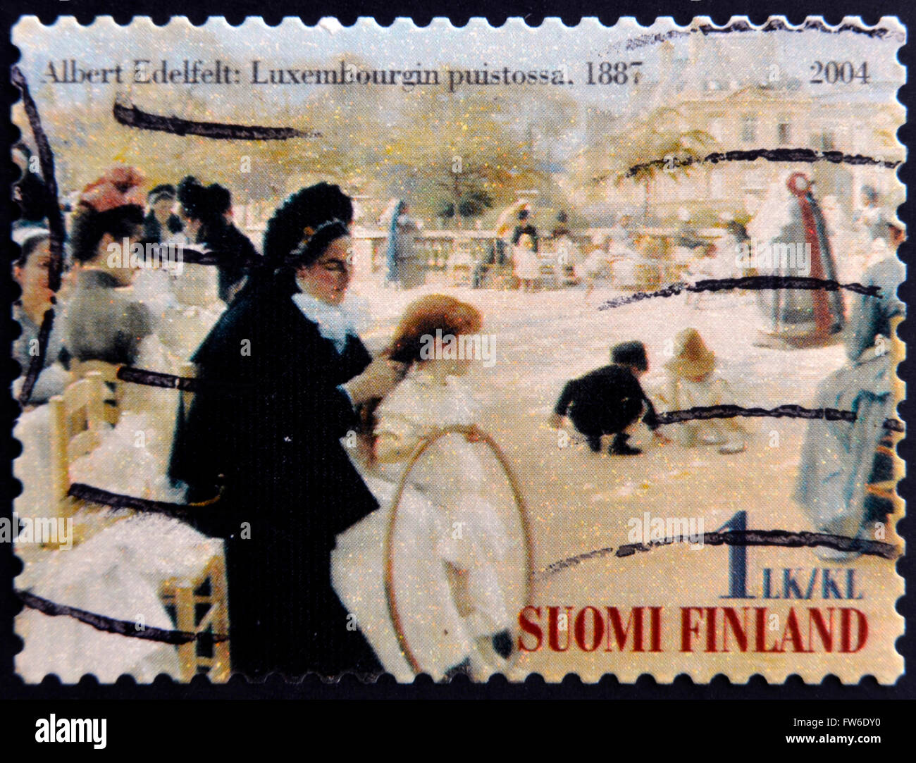 FINLAND - CIRCA 2004: stamp printed in Finland shows women in Luxembourg Garden, picture of Albert Edelfelt, circa 2004 Stock Photo