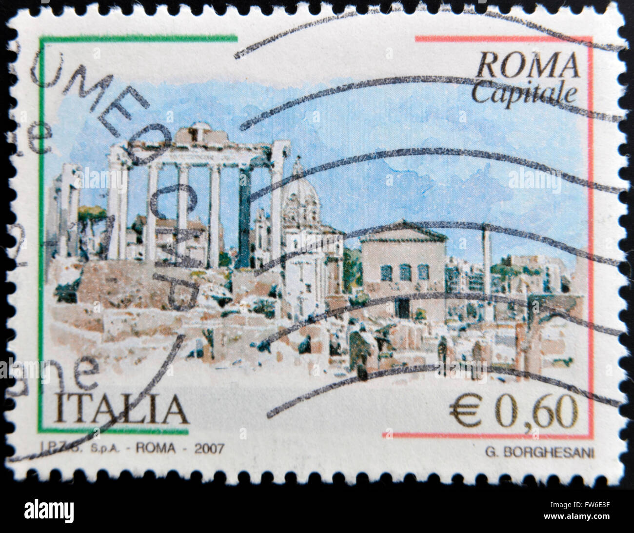 ITALY - CIRCA 2007: A stamp printed in Italy shows the city of Rome ...