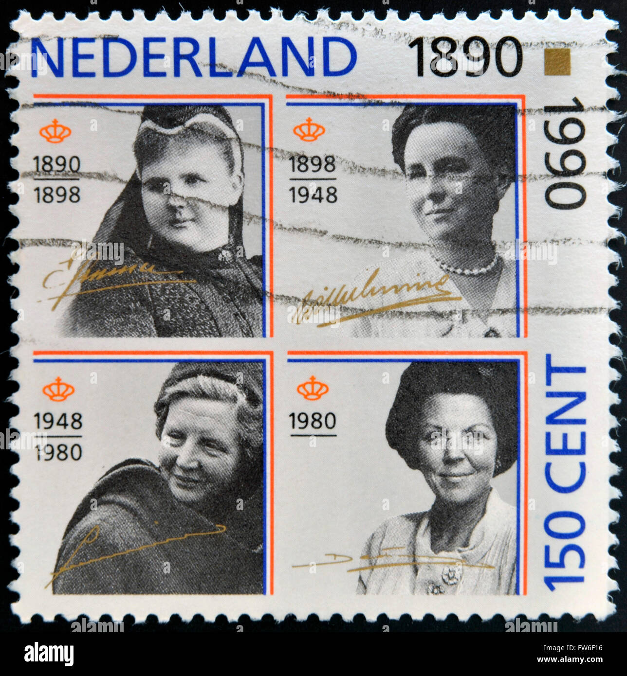 NETHERLANDS - CIRCA 1990: A stamp printed in the Netherlands shows Beatrix of the Netherlands, circa 1990 Stock Photo