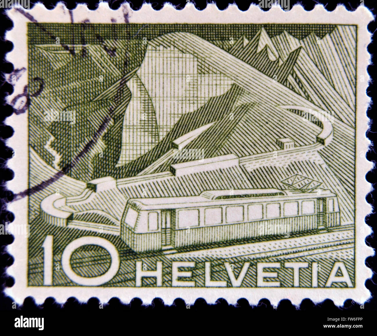 SWITZERLAND - CIRCA 1949: A stamp printed in Switzerland, shows Mountain Railway, circa 1949 Stock Photo