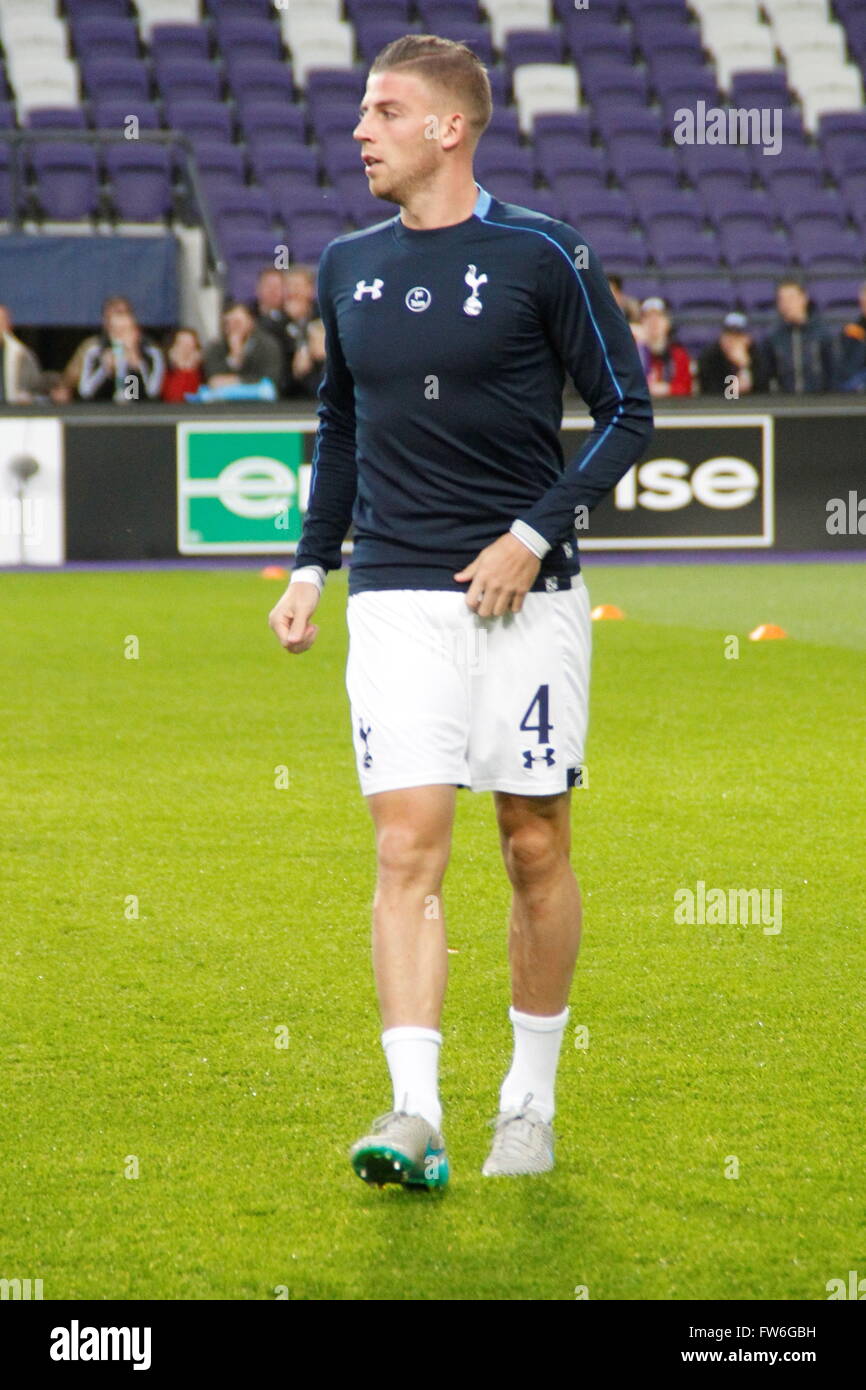 Toby Alderweireld  Tottenham in a match of Europa League Anderlecht - FC Tottenham at Constant Vanden Stock Stadium Stock Photo
