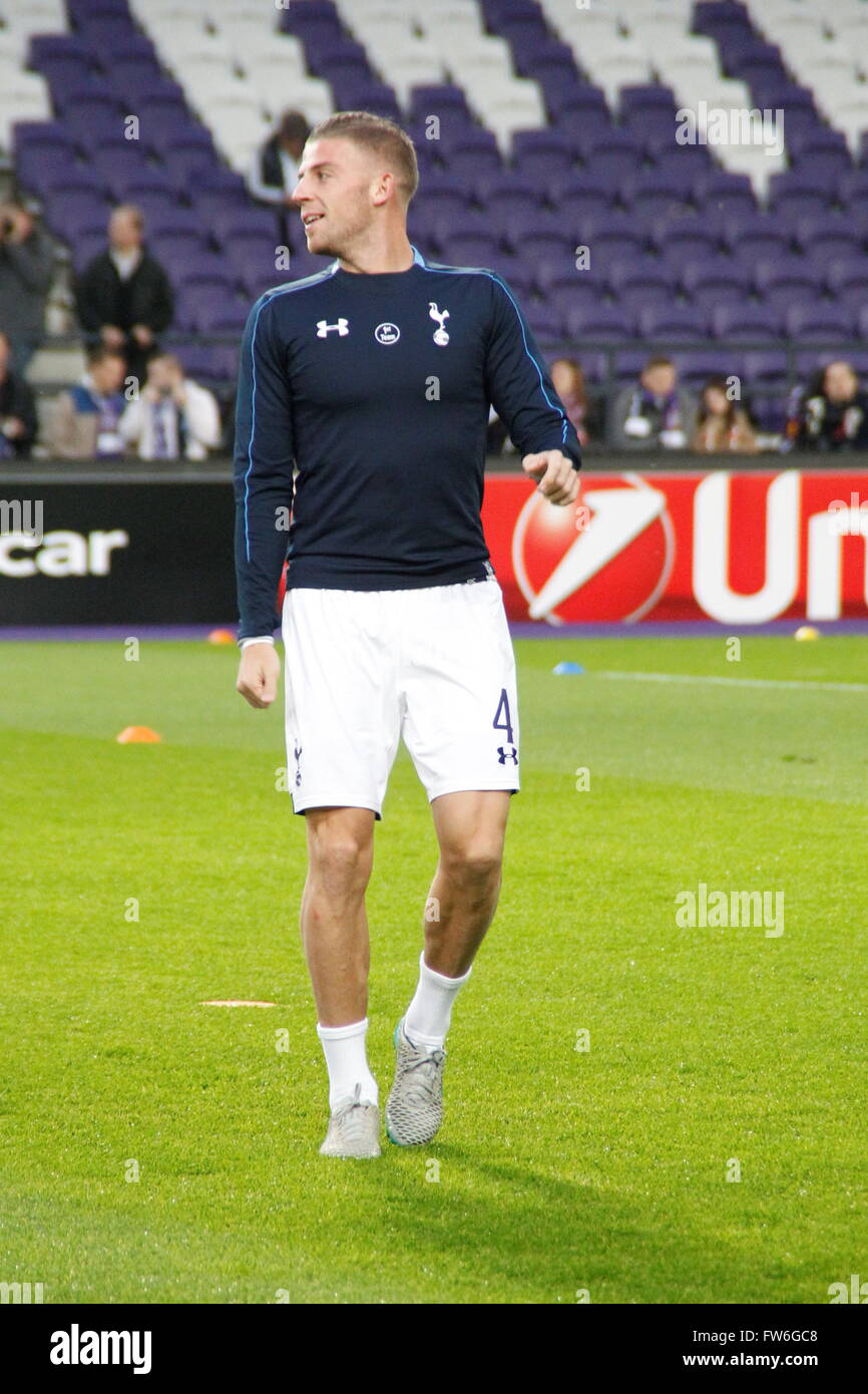 Toby Alderweireld   Tottenham  in a match of Europa League Anderlecht - FC Tottenham at Constant Vanden Stock Stadium Stock Photo