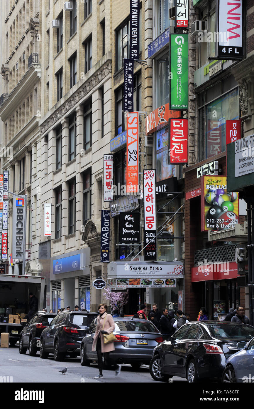 Street scene of Koreatown in Manhattan, New York City, USA Stock Photo