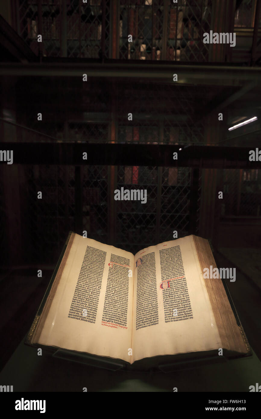 Gutenberg Bible display in the Library & Museum. Manhattan, New