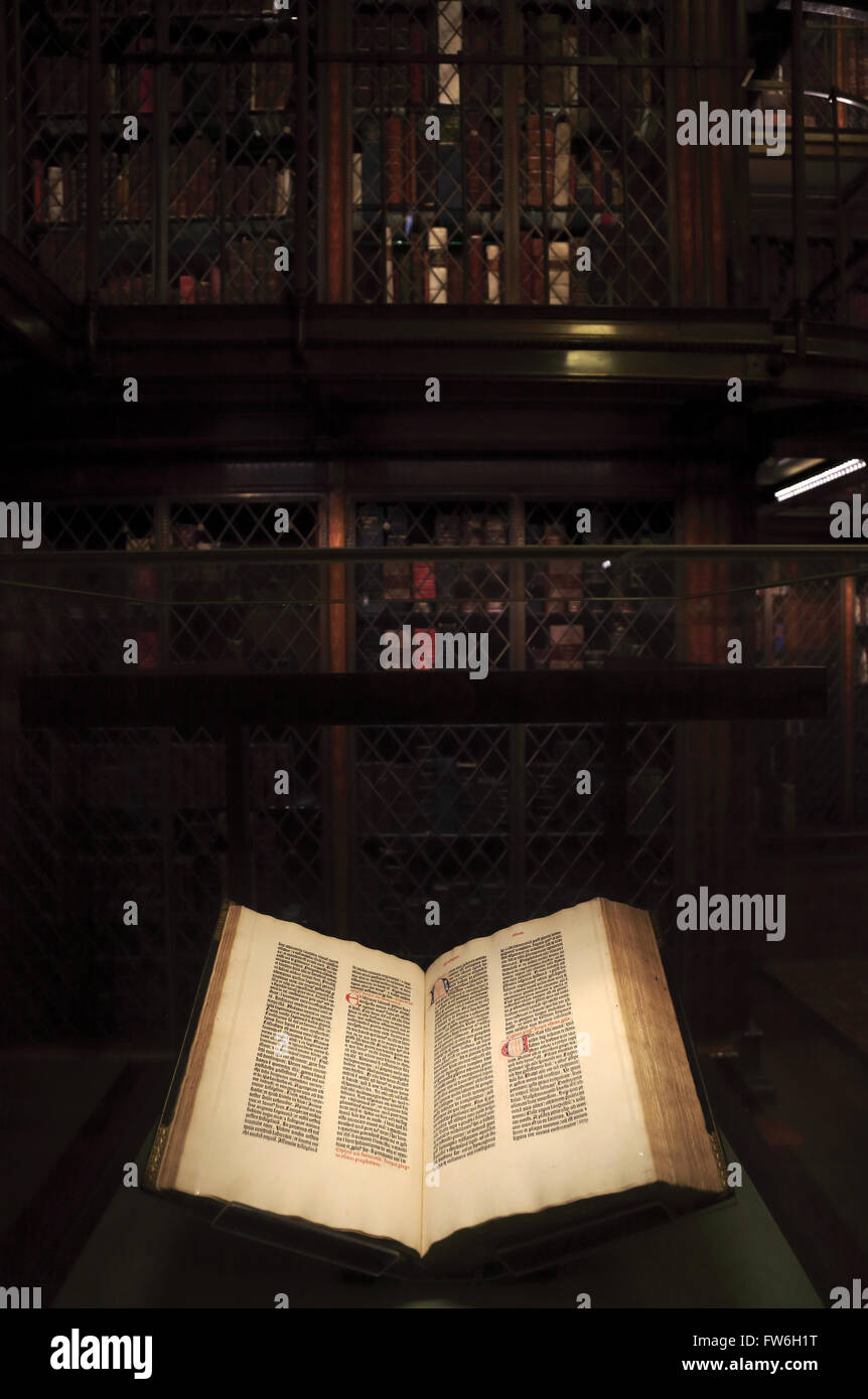 Gutenberg Bible display in the Library & Museum. Manhattan, New