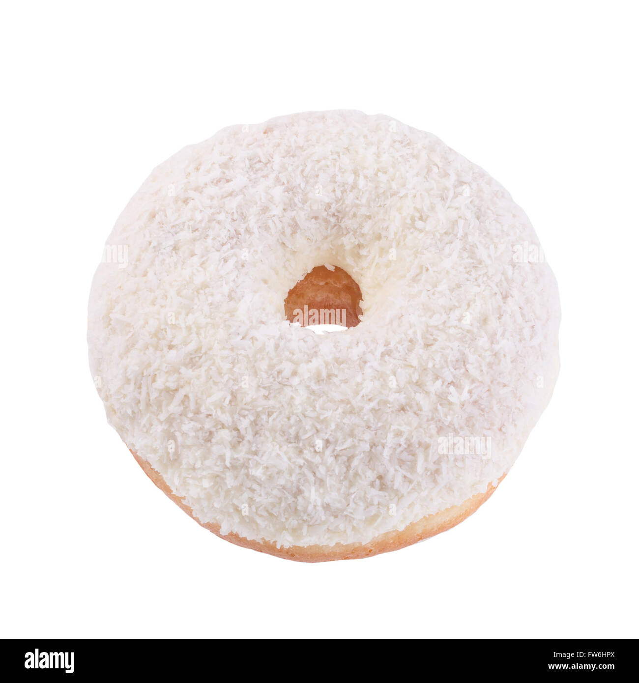 Donut in white frosting and coconut flakes Stock Photo Alamy