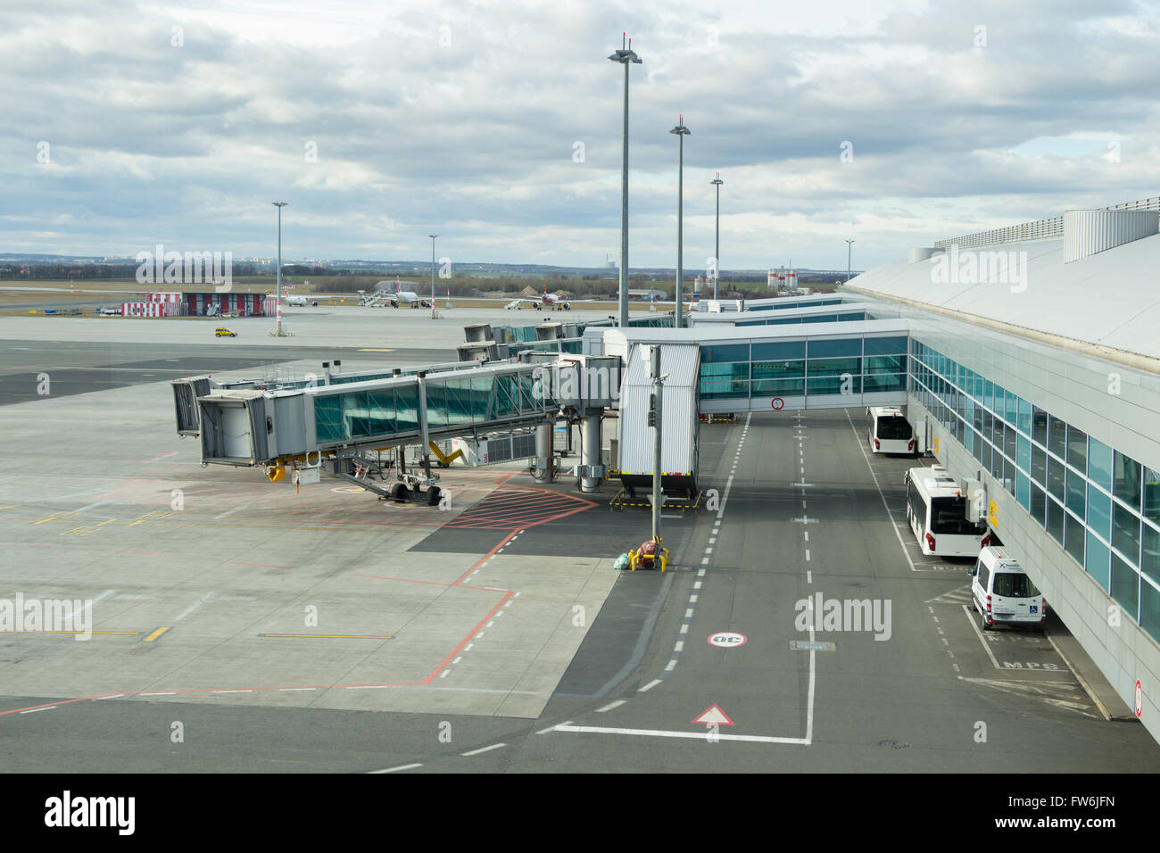 Jetway waiting for a plane to arrive on airport Stock Photo Alamy