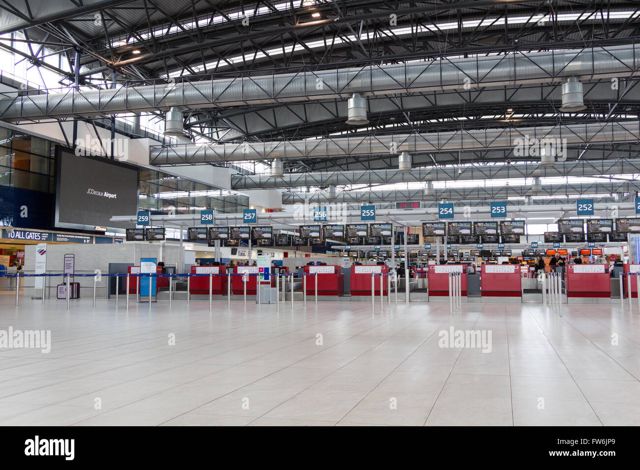 Departures hall of Vaclav Havel Airport Prague on February 10,2016. Prague Airport is the operator of the most important interna Stock Photo