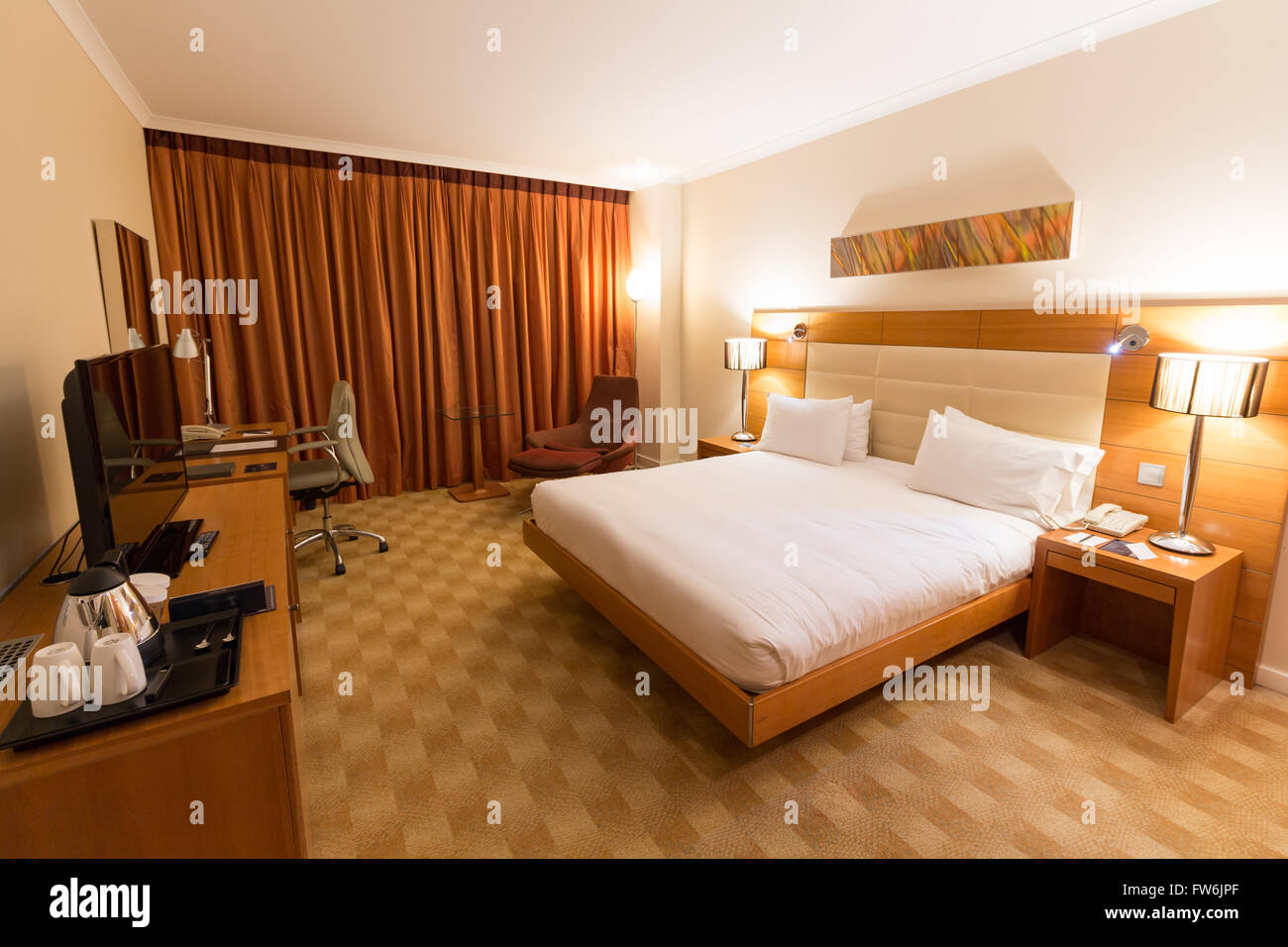 Hotel room of Hilton Diagonal Mar Barcelona, Spain Stock Photo