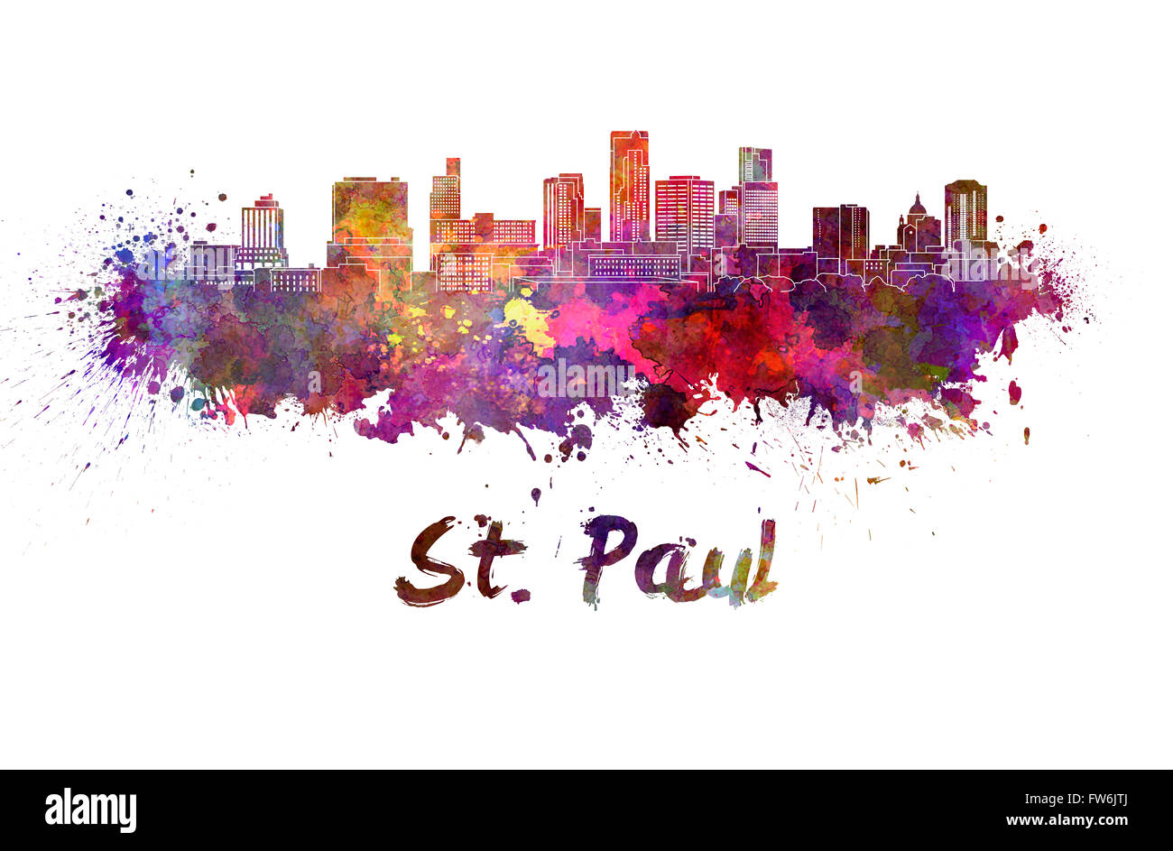 Saint Paul skyline in watercolor splatters with clipping path Stock Photo