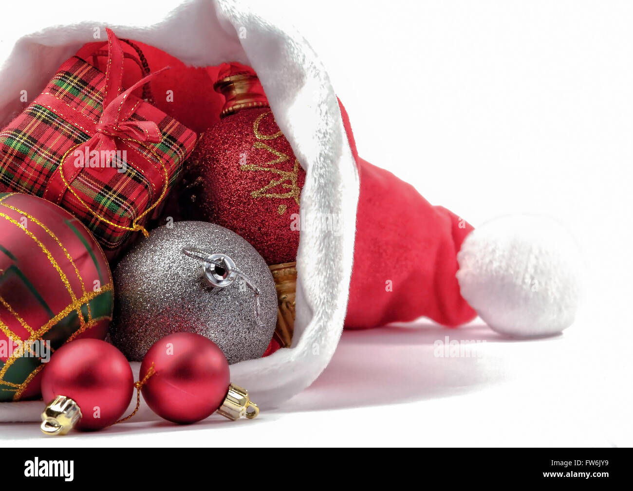 Traditional Santa Claus hat on white background with copy space Stock