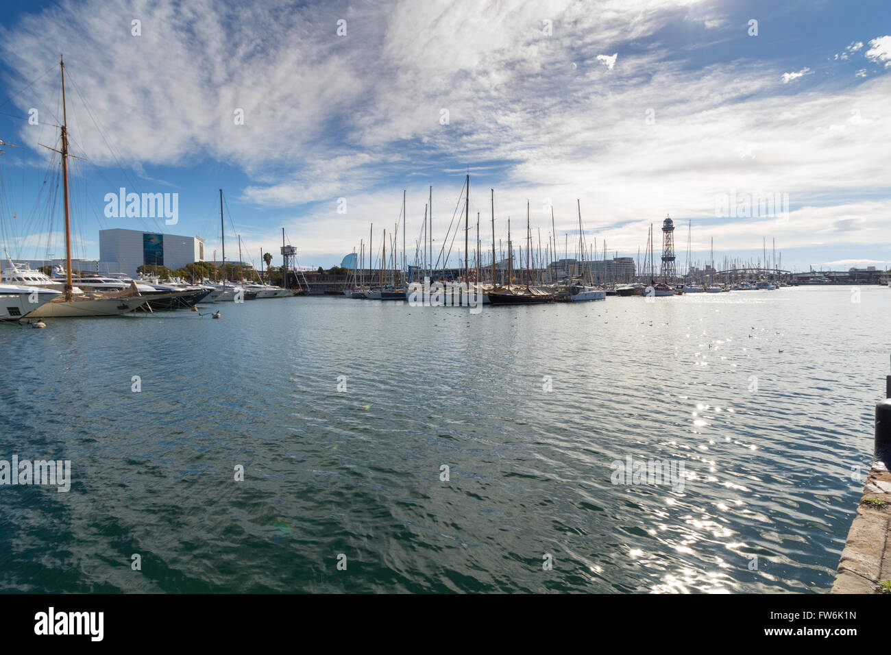 Port and quay in Barcelona, Port Vell, Spain, Catalonia Stock Photo