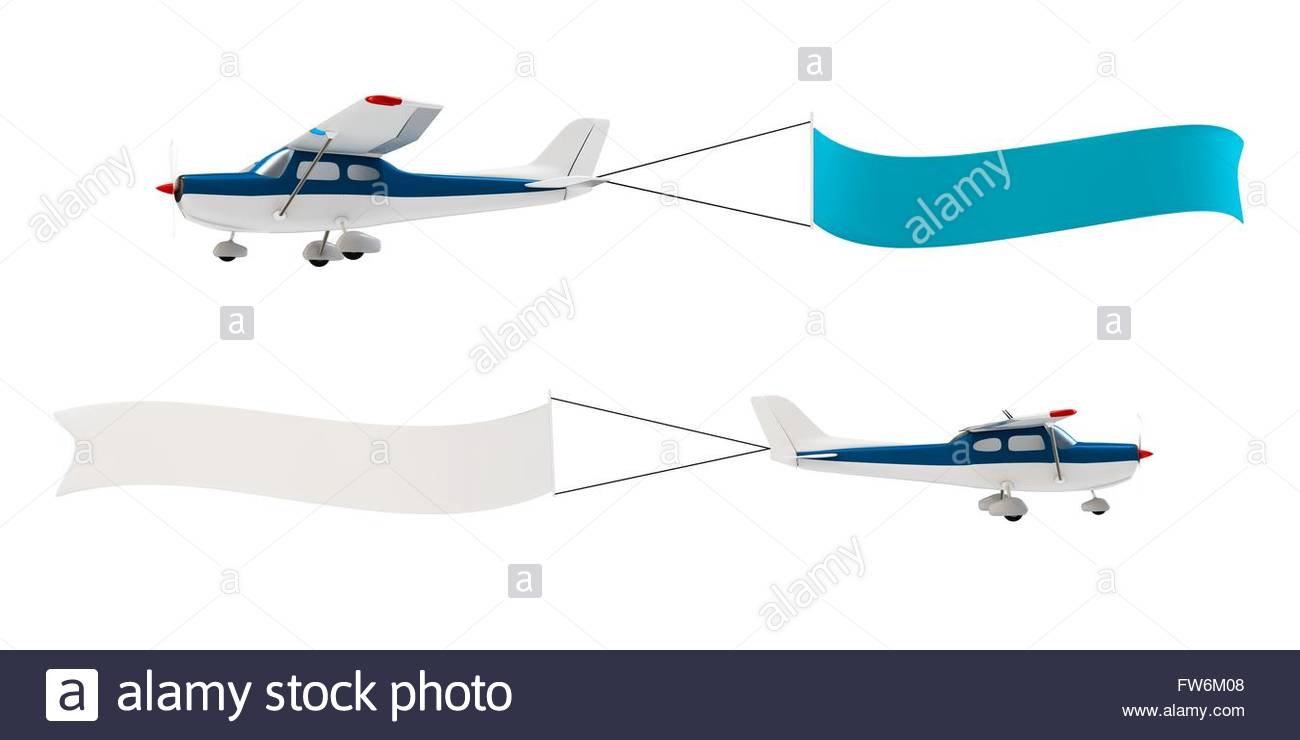 3d Plane Pulling Advertisement Banner Isolated On White Background