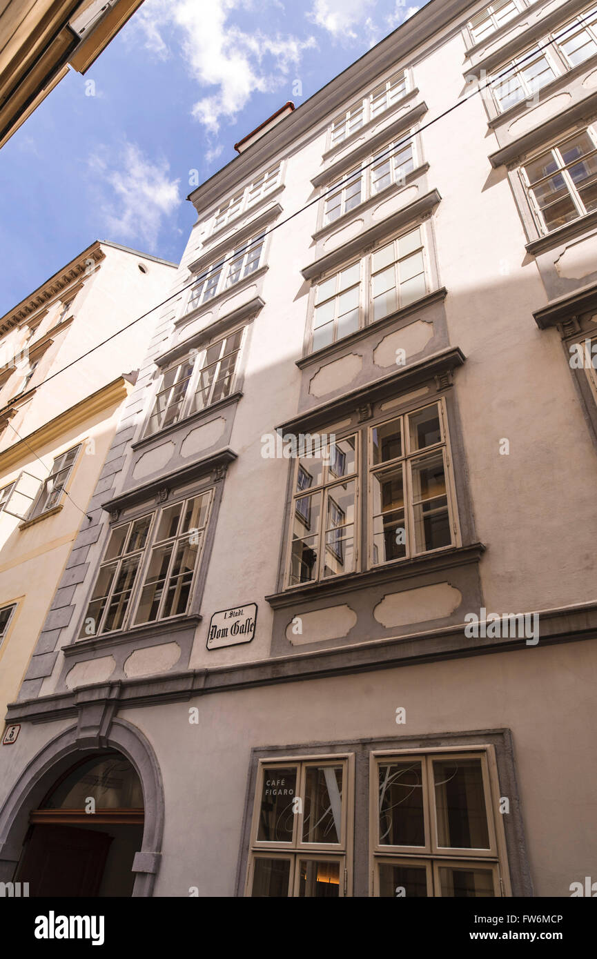 Mozart House in the Domgasse. Figarohaus, Figaro House; W.A. MozartÕs residence from 1784 to 1787, in a  1st floor apartment. Stock Photo