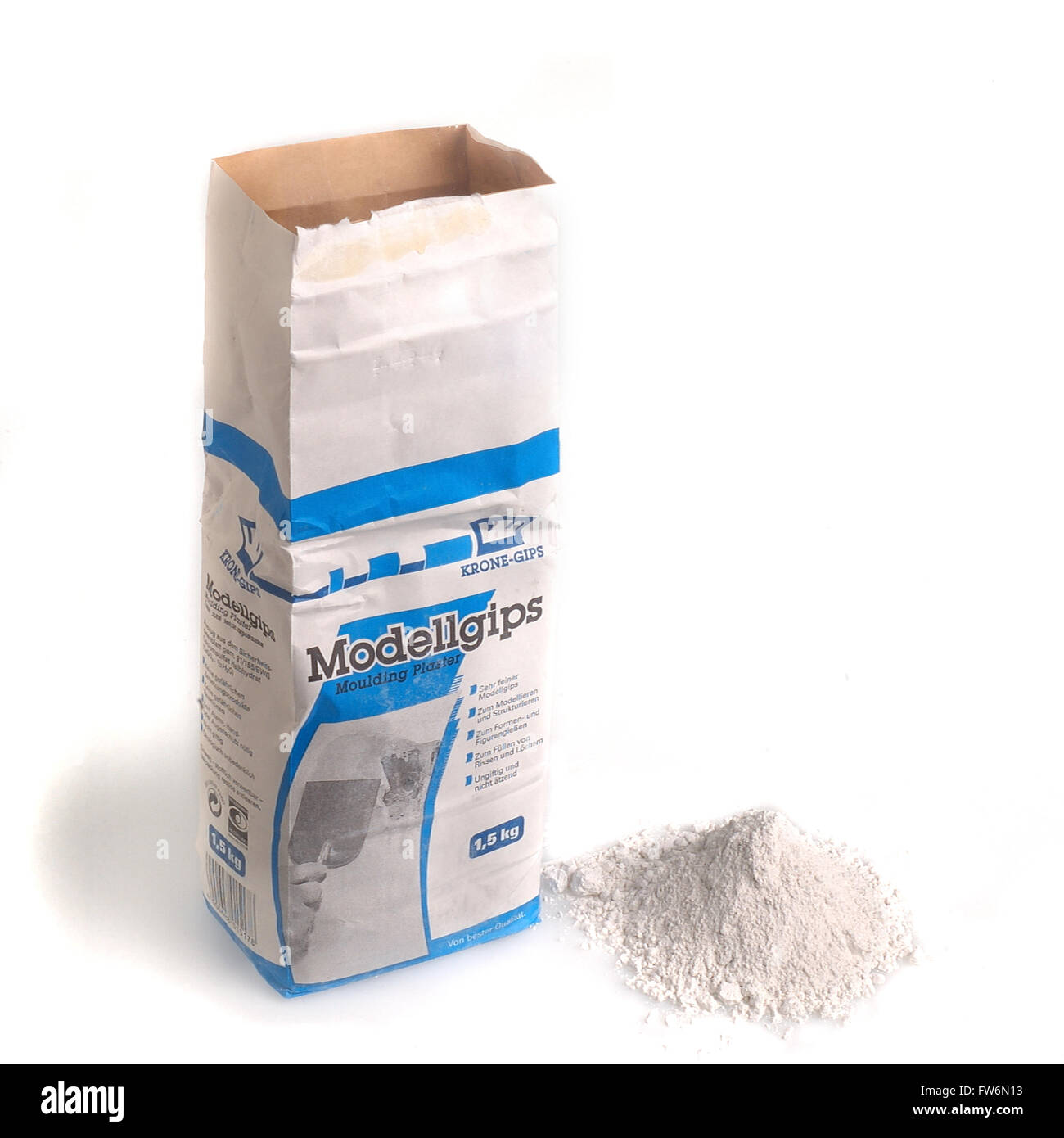 bag of gypsum with gypsum mount on a white background cutout Stock Photo