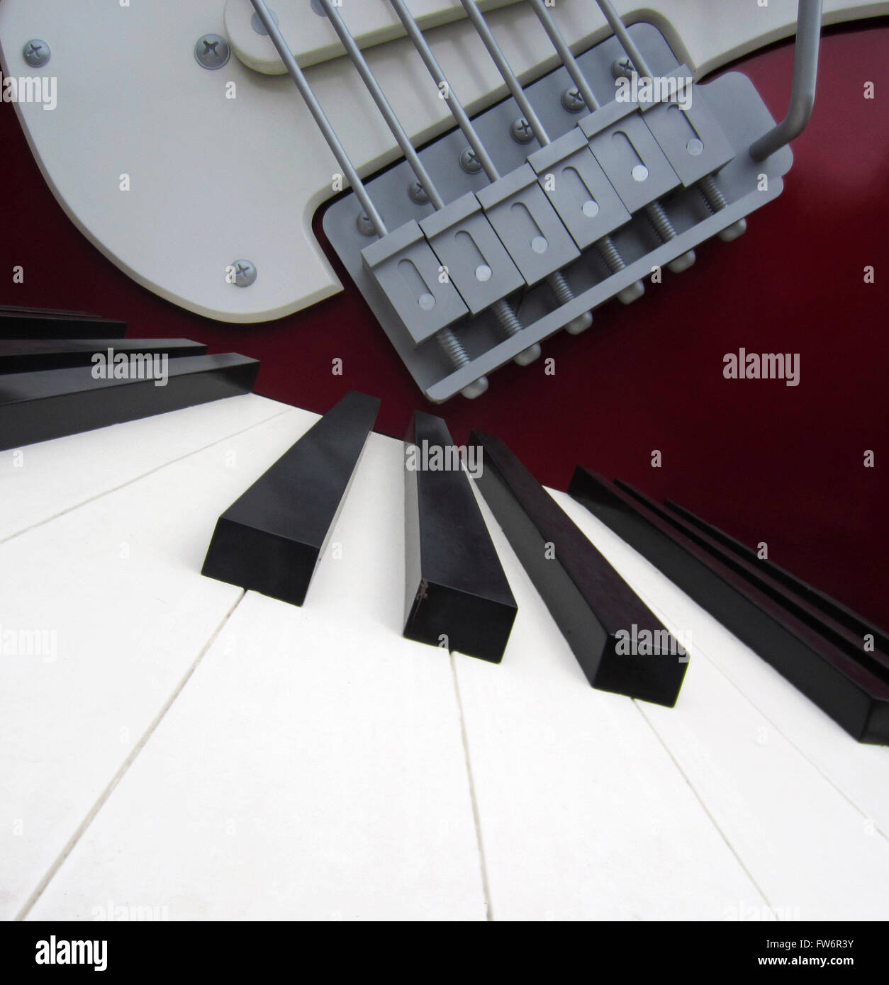 Rock guitar and keyboard from the Aerosmith ride, Hollywood Studios, Disney, Florida USA. Rock 'n' Roller Coaster. Stock Photo