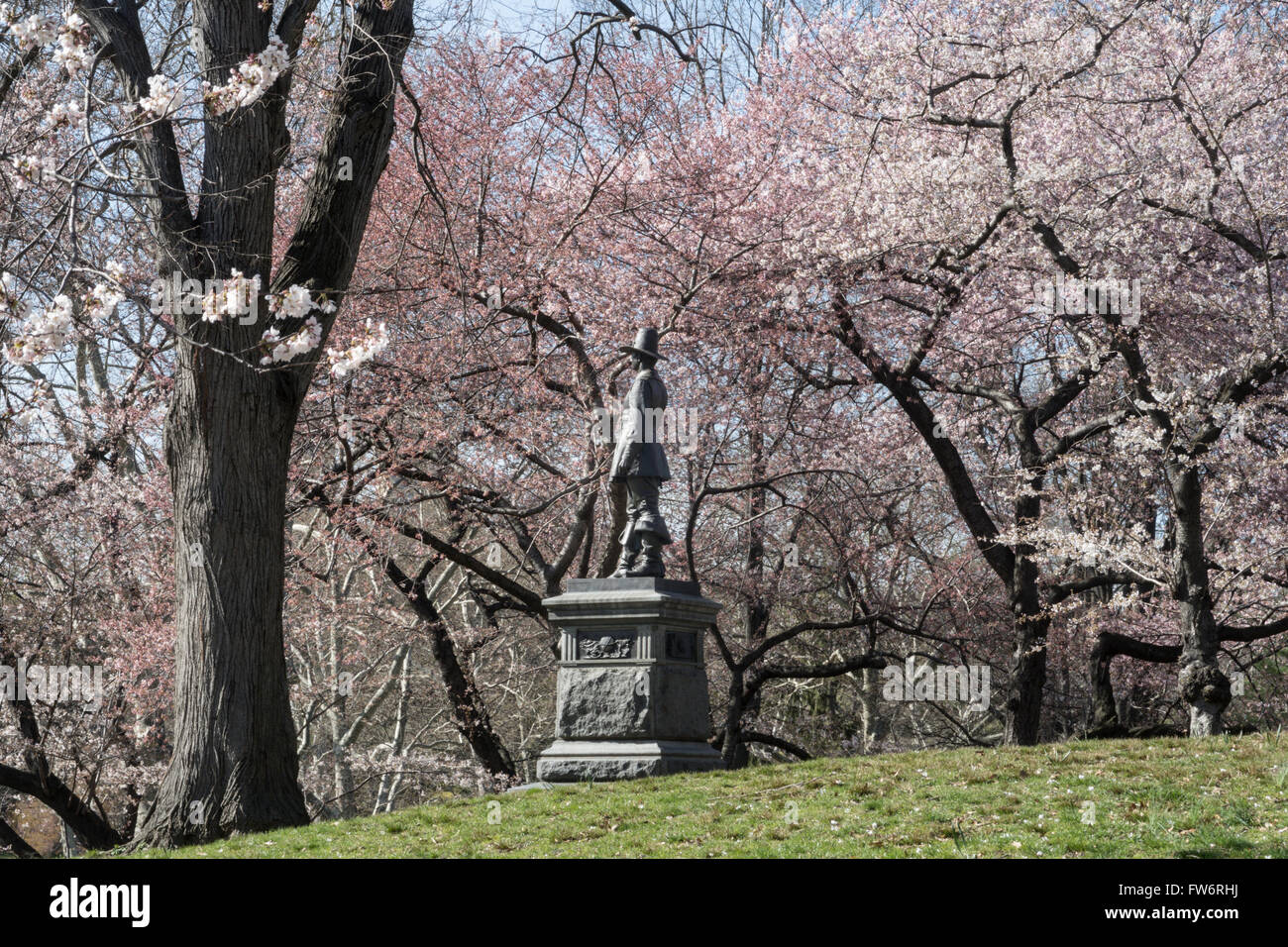 The Pilgrim Statue, Pilgrim Hill, Central Park, NYC Stock Photo