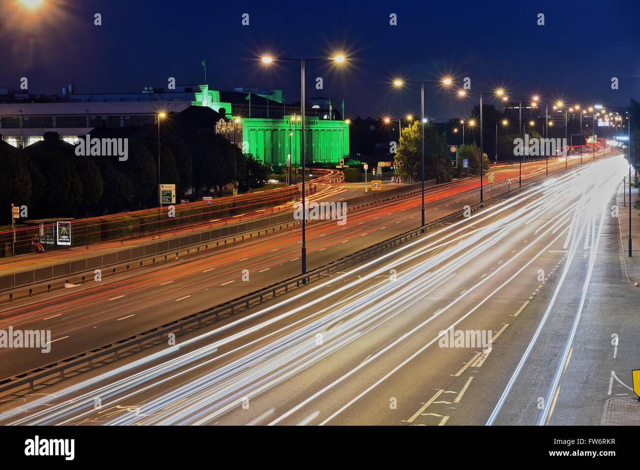 Light trails on A40, Hoover building, Stock Photo