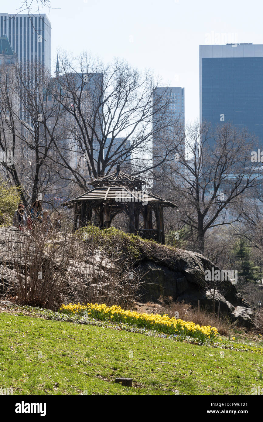 Wooden Gazebo in Central Park with Skyline in Background, NYC, USA Stock Photo Alamy