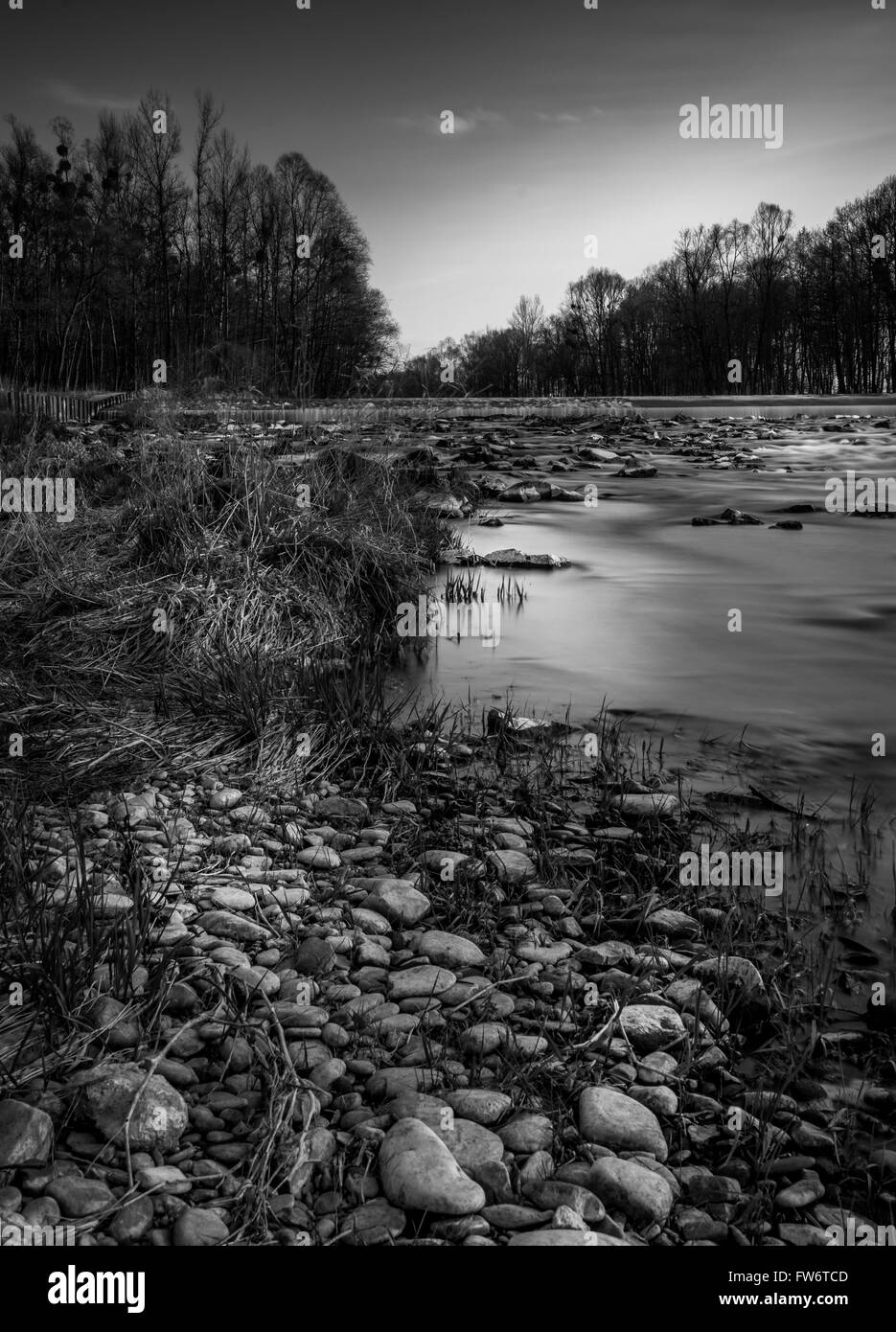 Czech river Ostravice black and white photography Stock Photo