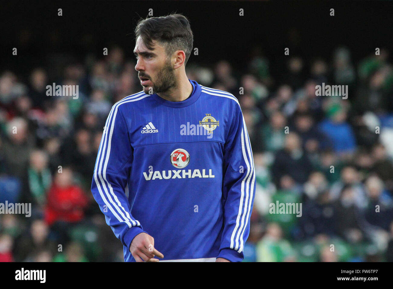 28 March 2016 - Vauxhall International Challenge (Friendly). Northern Ireland 1 Slovenia 0. Michael Smith - Northern Ireland Stock Photo